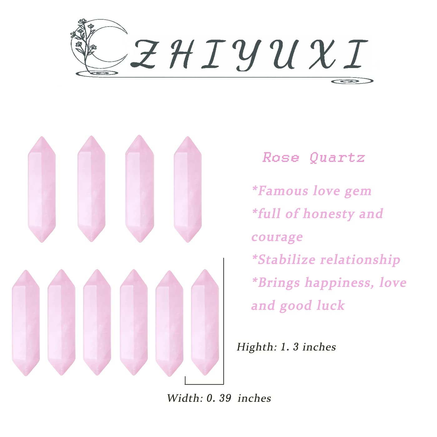 ZHIYUXI Rose Quartz Gem Stones Rose Quartz Crystals Pink Crystal Points Bulk Crystals Rock Gemstone Crystals Bulk Smooth Rocks Tumbled Polished Stones Wholesale Reiki Meditation Gifts 10 Pcs