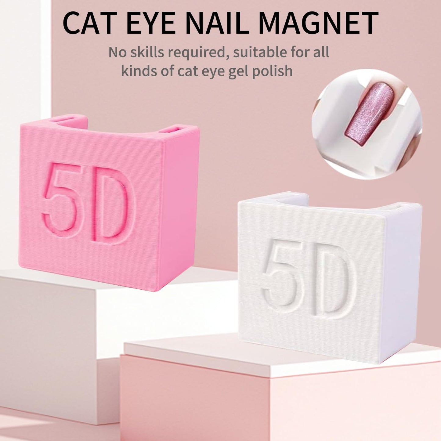 2Pcs 5D Cat Eye Nail Magnet, Strong U-Shape Cat Eye Gel Polish Magnet Tool, Professional Nail Art Magnet Block for Creating 3D/5D Cat Eye, Crystal & Starry Sky Effects for Salon & DIY Manicure