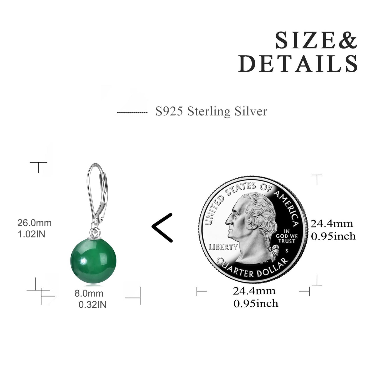 925 Sterling Silver Green Agate Leverback Earrings Dangle Drop Jewelry Gifts for Women (Green Agate)