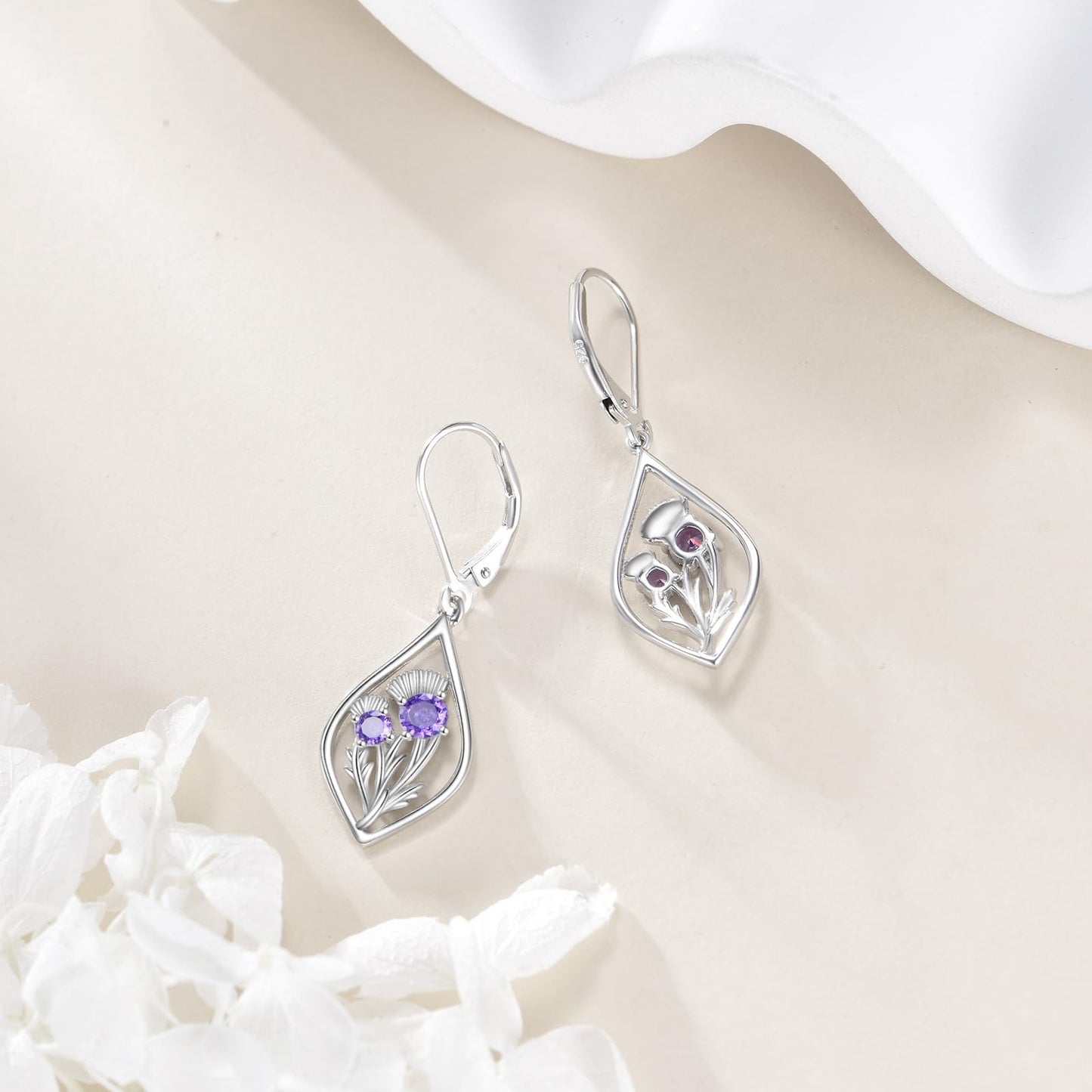 Scottish Thistle Jewelry Gifts Sterling Silver Scotland Thistle Dangle Dangling Drop Charm Earrings Scottish Earrings Gifts for Women