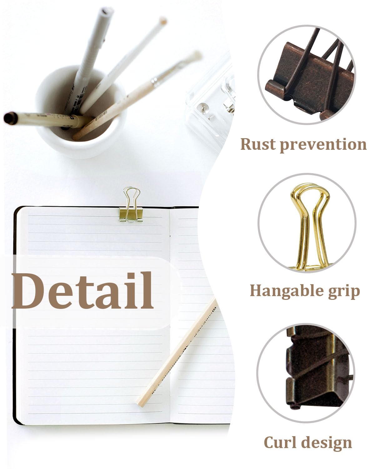 Standard Binder Clips 1in 24-Pack - Bronze Office Clips for Documents & Crafts