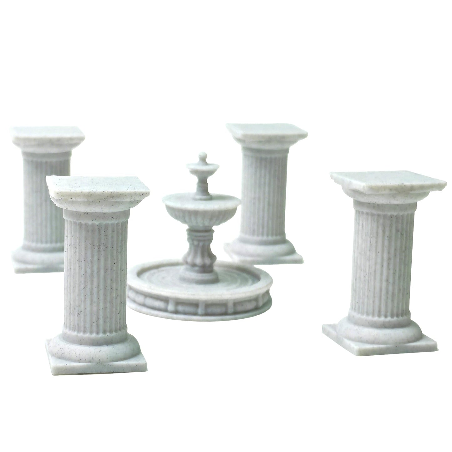 LuckyVin Miniature Roman Columns and Fountain Set, 3D Printed 1:12 Scale Garden Decor, Gray Micro Landscape Accessories for Diorama, Tabletop Terrain and Model Displays (Marble)
