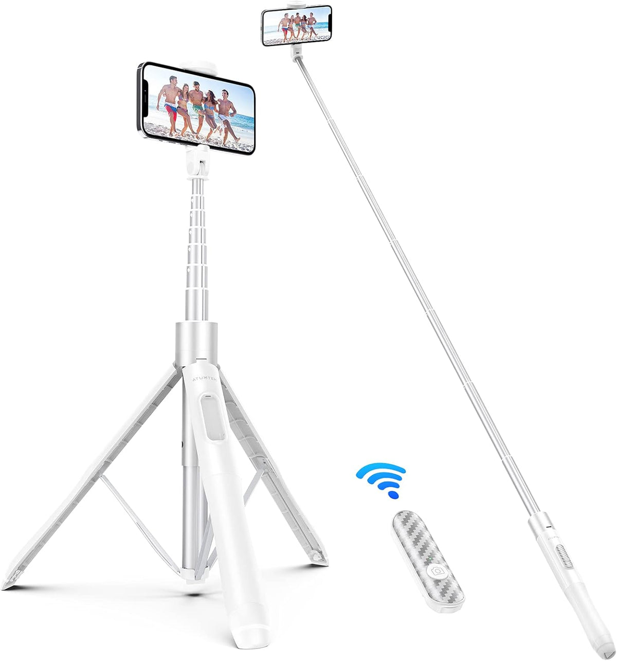 ATUMTEK 60" Selfie Stick Tripod, All in One Extendable Phone Tripod Stand with Bluetooth Remote 360° Rotation for iPhone and Android Phone Selfies, Video Recording, Vlogging, Live Streaming, White