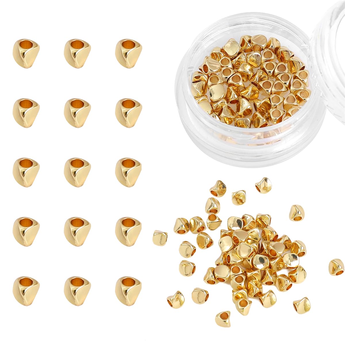 BEADIA 14K Gold Plated Twisted Spacer Beads 3x3mm 50pcs for Jewelry Making Findings Non Tarnish