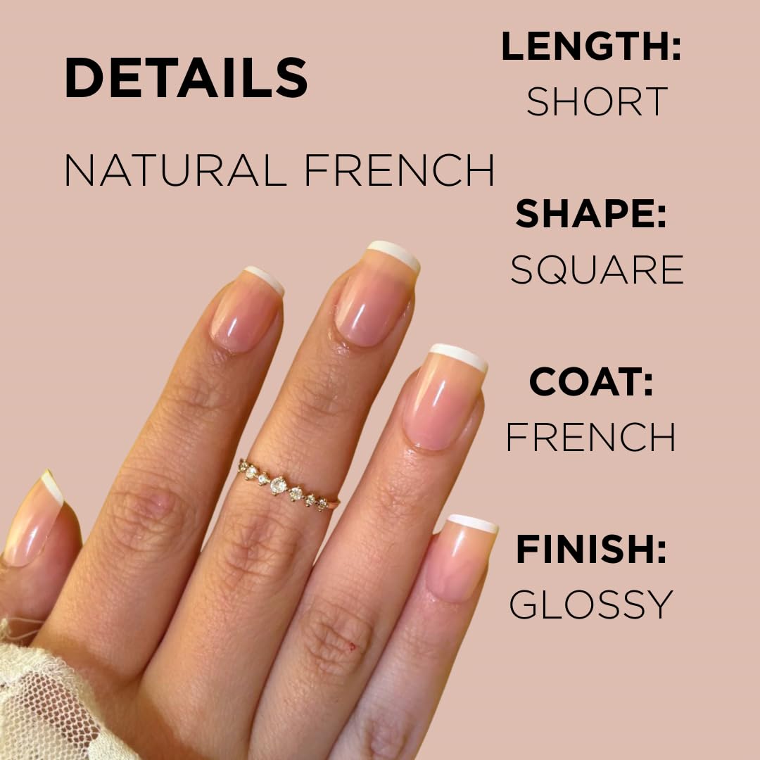 NATURAL FRENCH Press-On Nails by Lavaa Beauty | Short Square | Thin French Tip on Glossy Nude Base