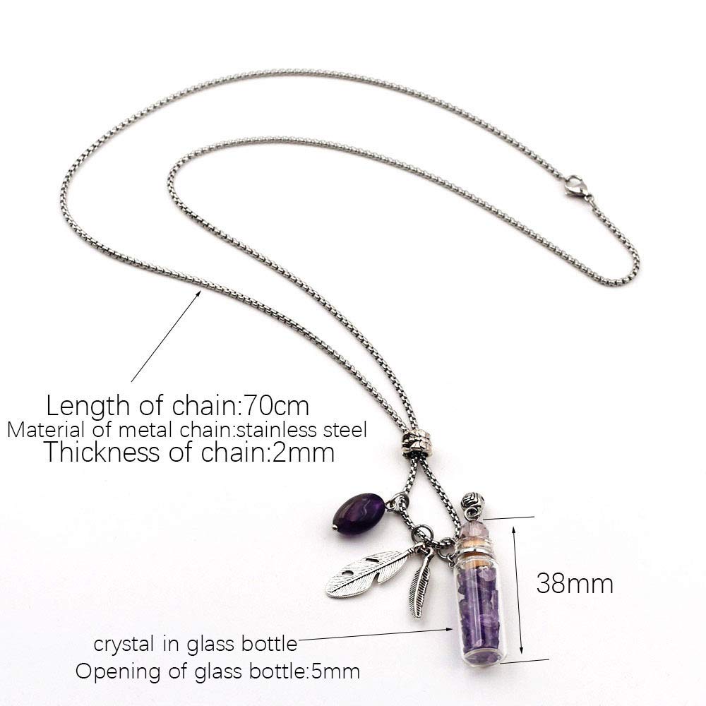 CoolDIY Aromatherapy Essential Oil Diffuser Necklace Locket Pendant Stainless Steel Perfume Crystal stone Glass vial Necklace (Multicolor)