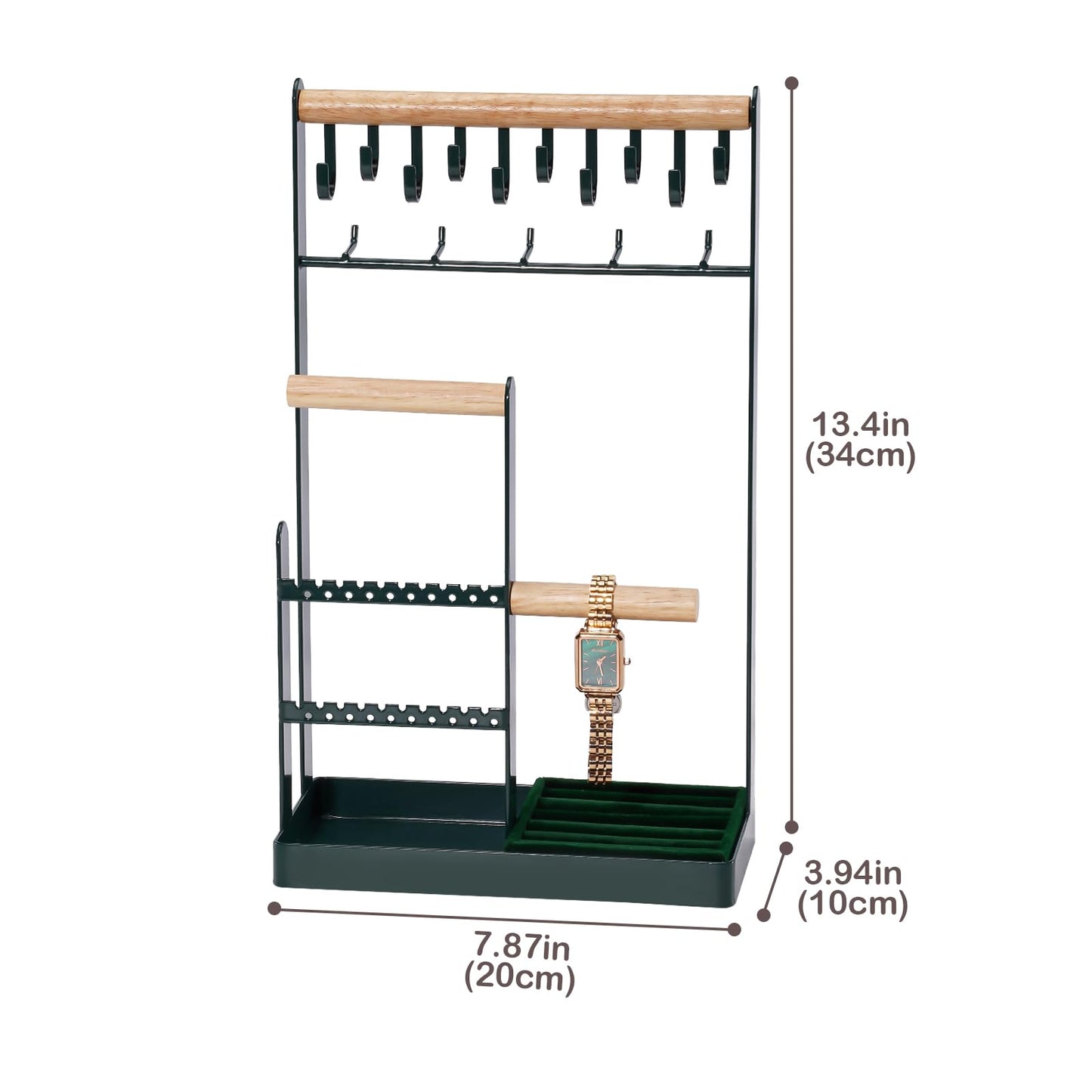 ProCase Jewelry Stand Holder Organizer, 5-Tier Necklace Holder with Ring Tray, 15 Hooks Necklaces Hanging Small Jewelry Display Storage Tower Tree for Bracelets Earrings Watches -Large, Green