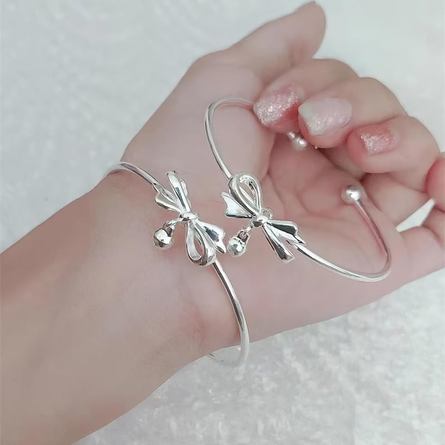 Baoaichi Handmade 925 Sterling Silver Bowknot Bangle Bracelets For Women Cute Knot Cuff Bracelets Trendy Charm Bracelet Open Adjustable Silver Cuff Bangle Daily Jewelry & Birthday Christmas Gift