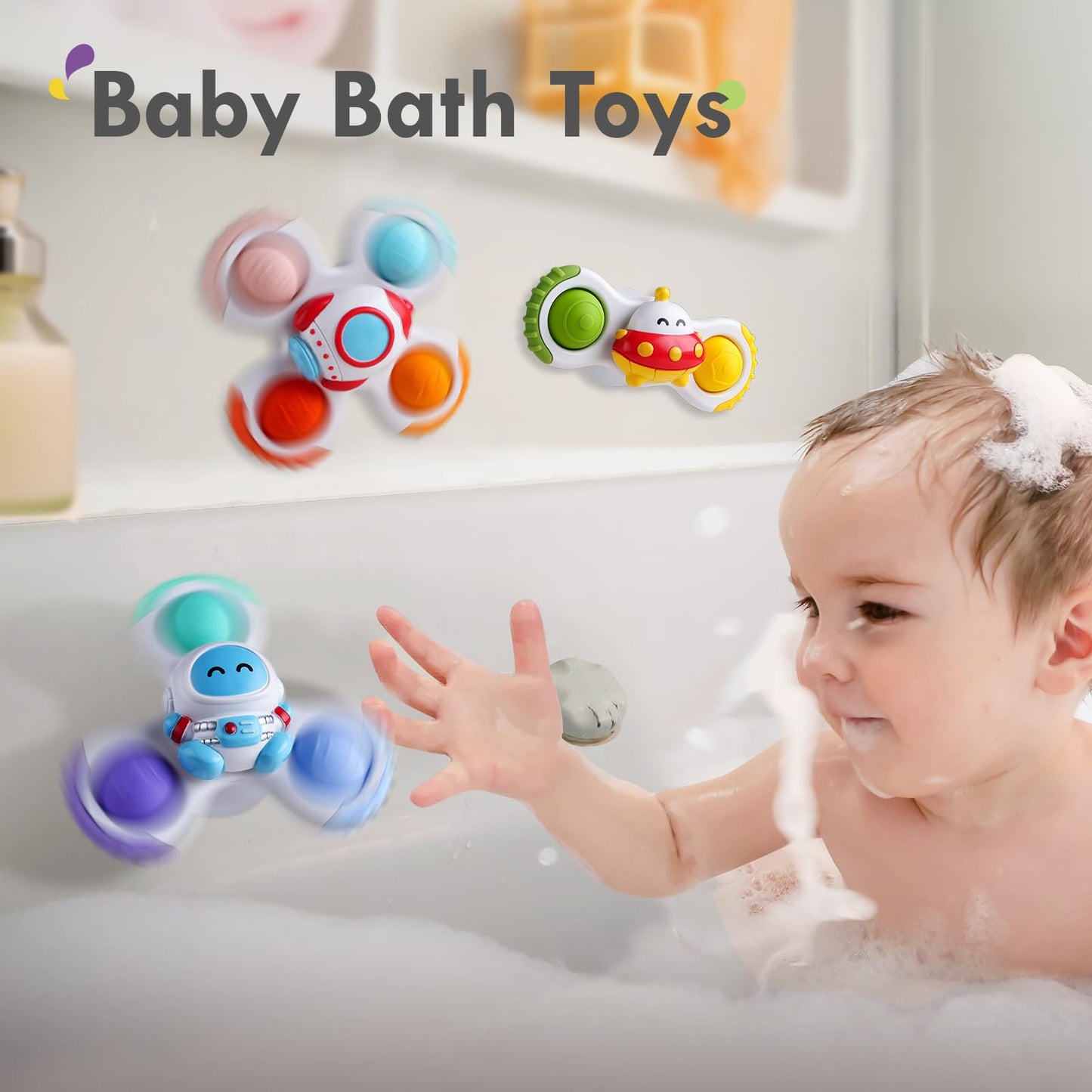 ALASOU 6 PCS Suction Cup Rotating Toys(3 POP+3 Space) for Infant and Toddlers
