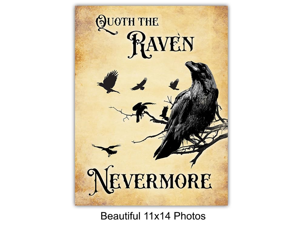 Vampire Bat, Edgar Allan Poe, The Raven Quotes Set - Creepy Spooky Bram Stoker Dracula, Shakespeare Witch, Witchcraft - Medieval Gothic Home Decor - Funny Bathroom Wall Art & Decor 11x14