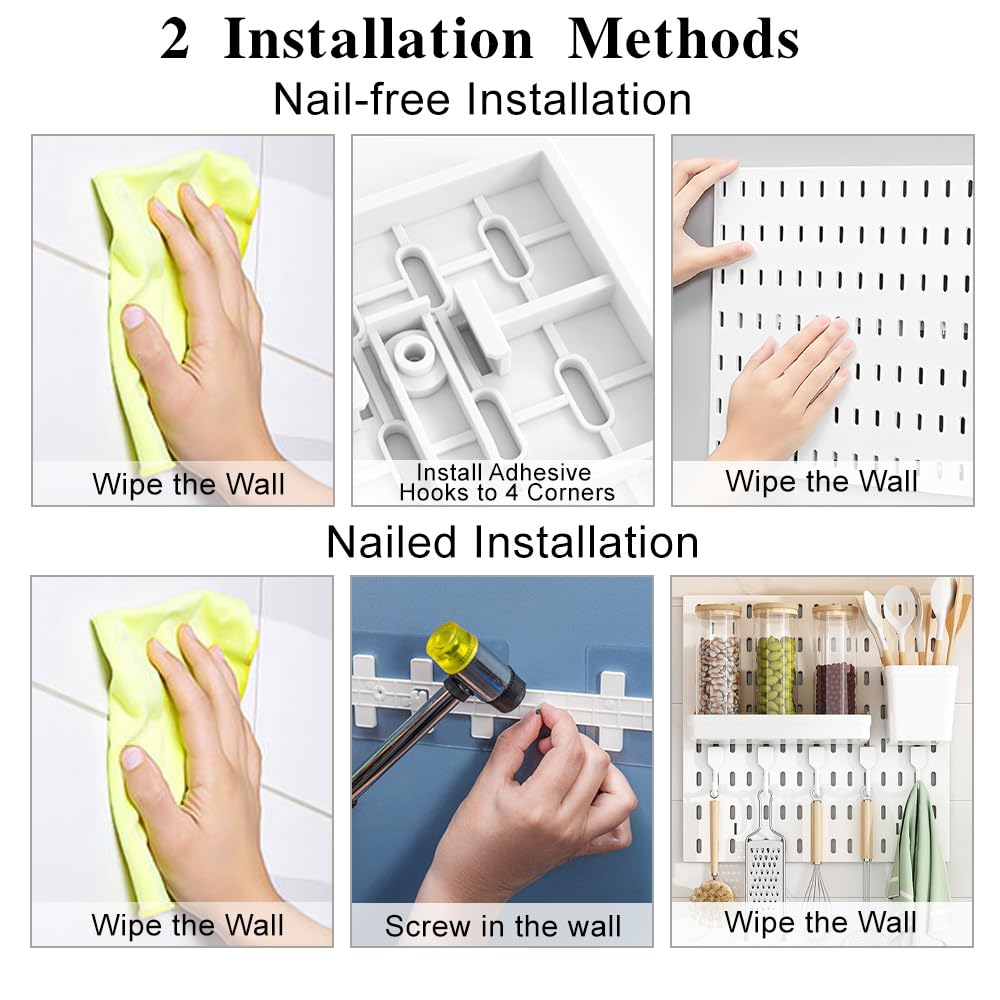 Pegboard Organizer for Wall Organization with 2 Pieces White Peg Board and 11 Accessories Set, Wall Mount Display Storage Kits for Kitchen Bedroom Office Bathroom Crafts Tools