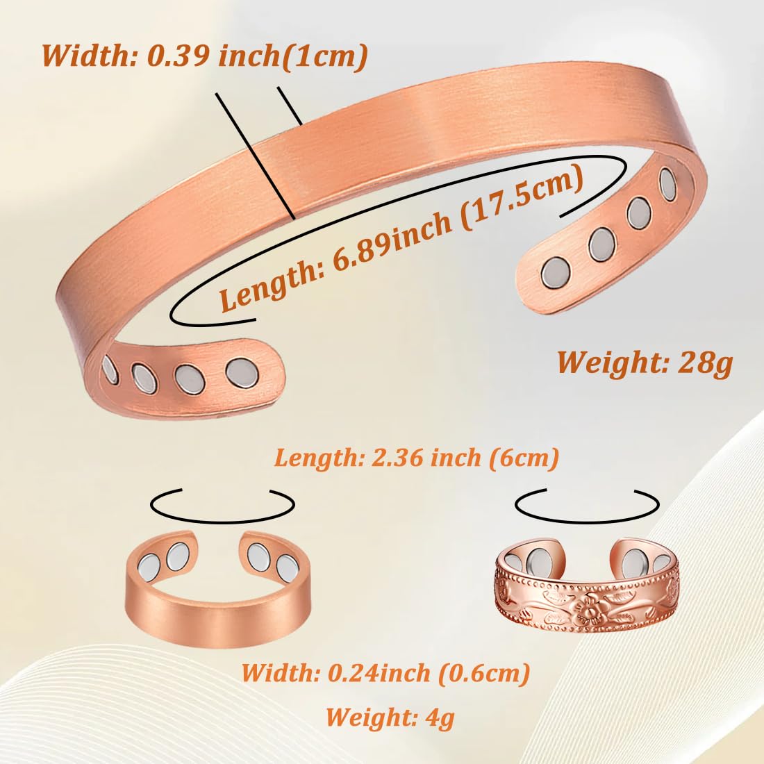 Vicmag Copper Magnetic bracelet for Women Men Magnetic bracelets 100% Solid Pure Copper Gift(3pcs)