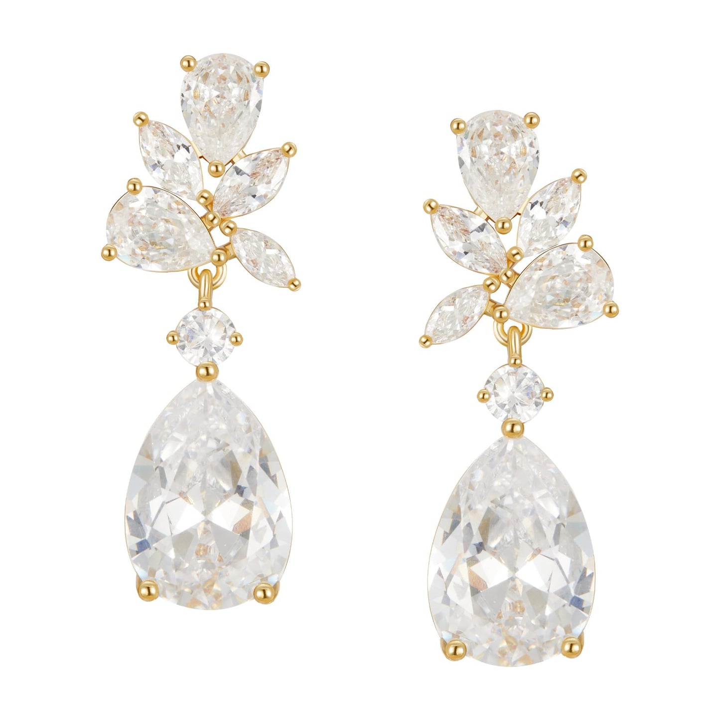 SWEETV Elegant Bridal Wedding Earrings for Brides, Bridesmaids, Cubic Zirconia Teardrop Dangle Earrings for Women Formal Jewelry (Gold)