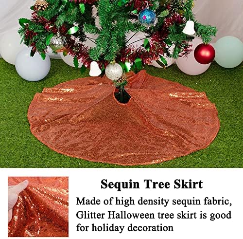AMZLOKAE Sequin Tree Skirt - 36 Inch Orange Sparkle Tree Skirt Kit for Christmas, Halloween, Xmas & Holidays
