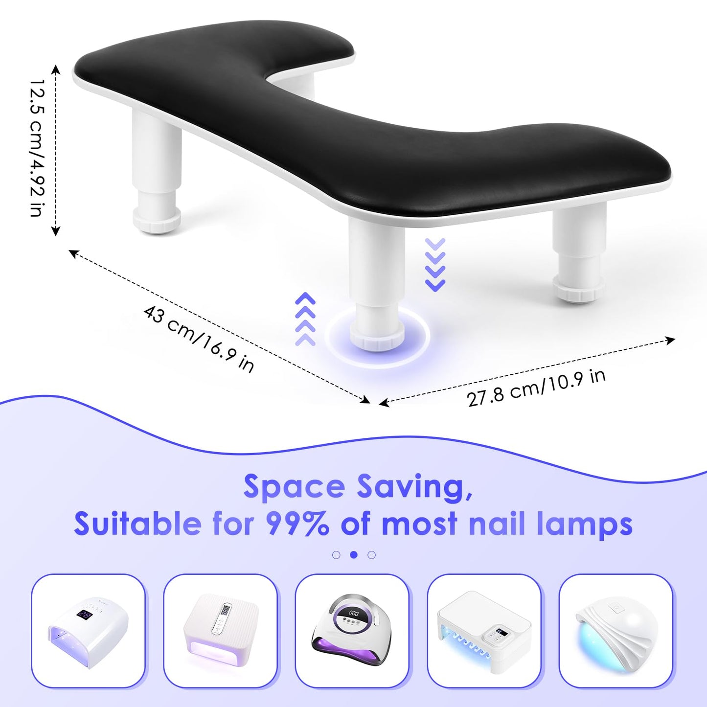 Manicure Arm Rest for Nails Tech: U-shaped Adjustable Nail Armrest - Black PU Leather Hand Stand Rest for Manicurists