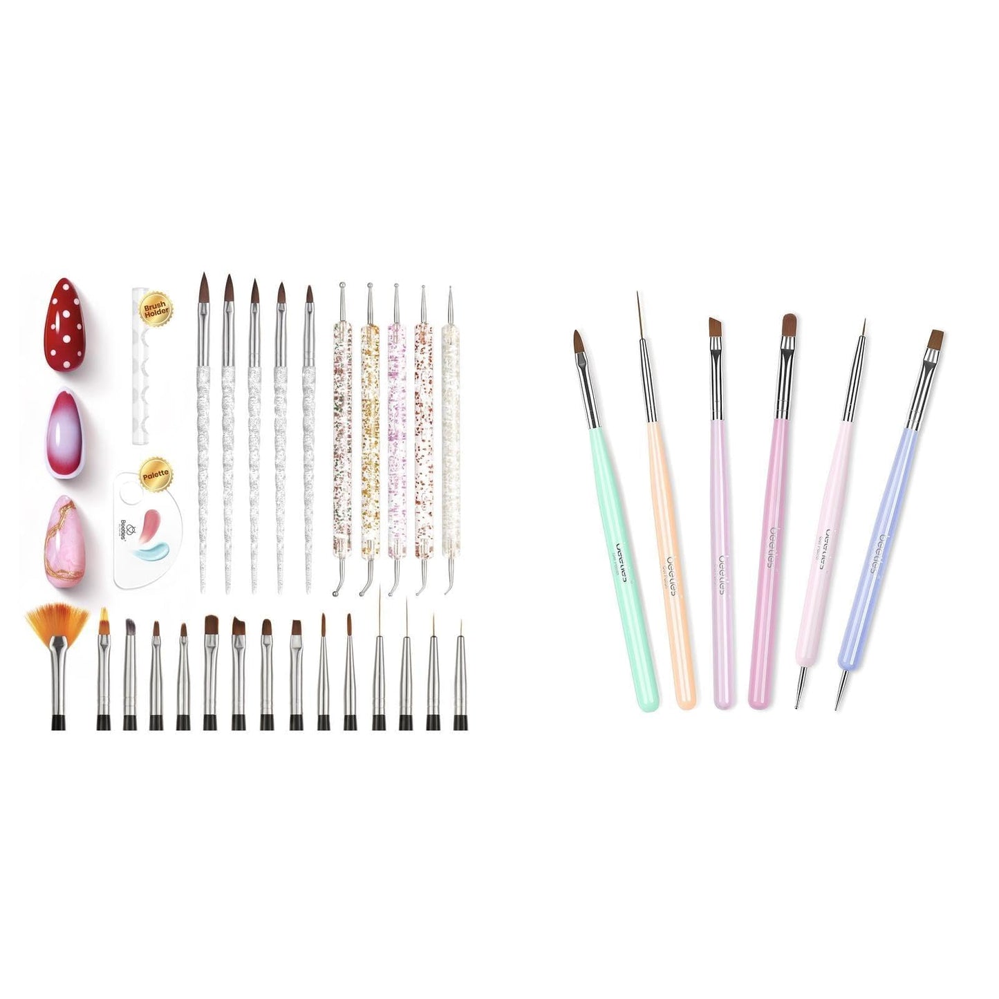 Beetles Nail Art Brushes 25pcs - Confetti Pens Daul Ended Dotting Tools & Gel Polish Nail Art Brushes, 6 Pcs Fingernail Design Pens, Wood Alloy Handle