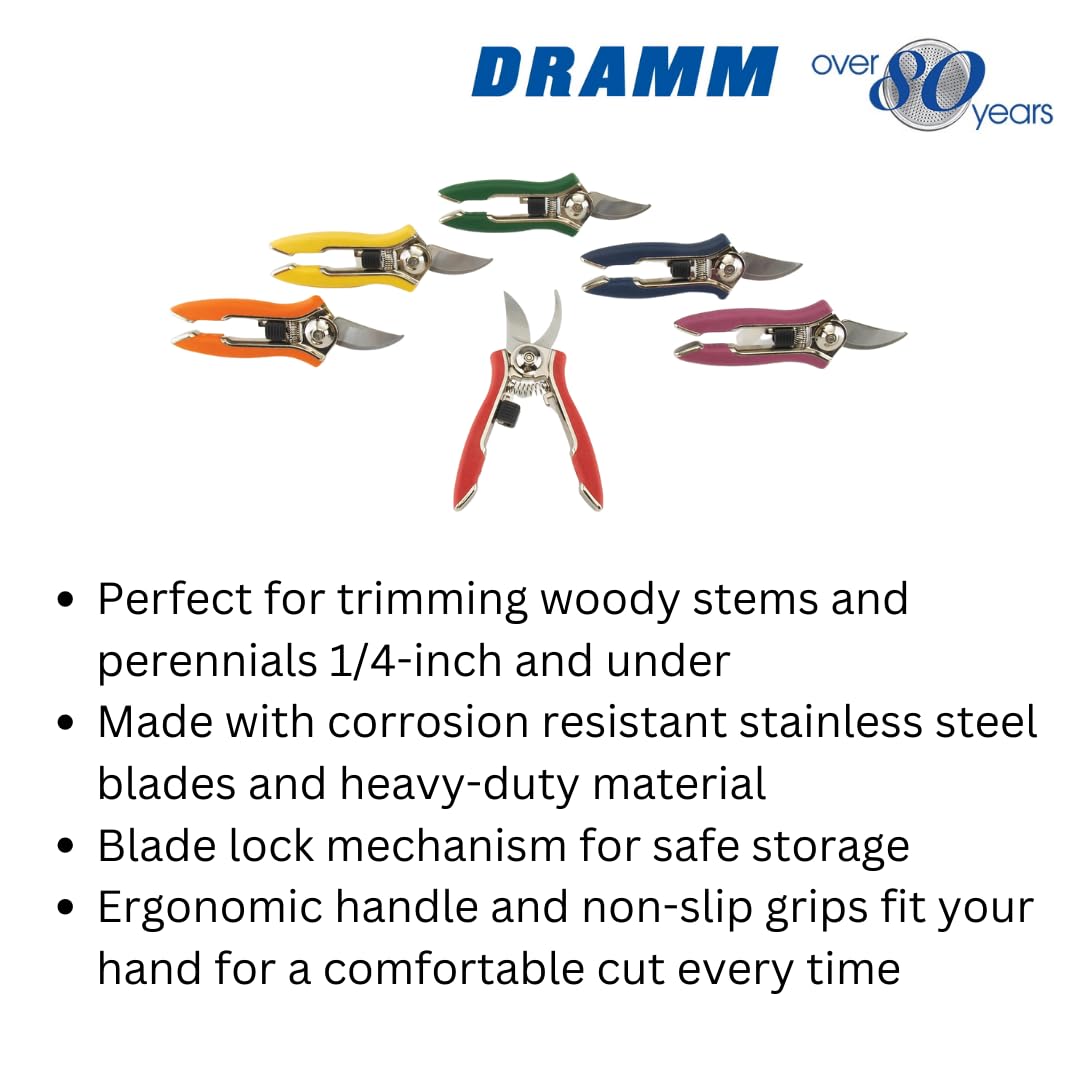 Dramm ColorPoint Stainless Steel Compact Garden Pruning Shears, Hand Pruner, Garden Clippers, with Heavy Duty Blade and Easy grip Handle, Blue