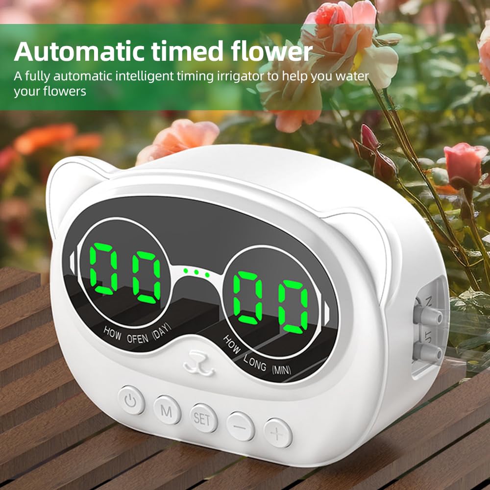 Automatic Plant Waterer, 1000ml Indoor Self Watering System Auto Drip Irrigation System for 10 Potted Plants with LED Display Programmable Timer Plant Watering Device