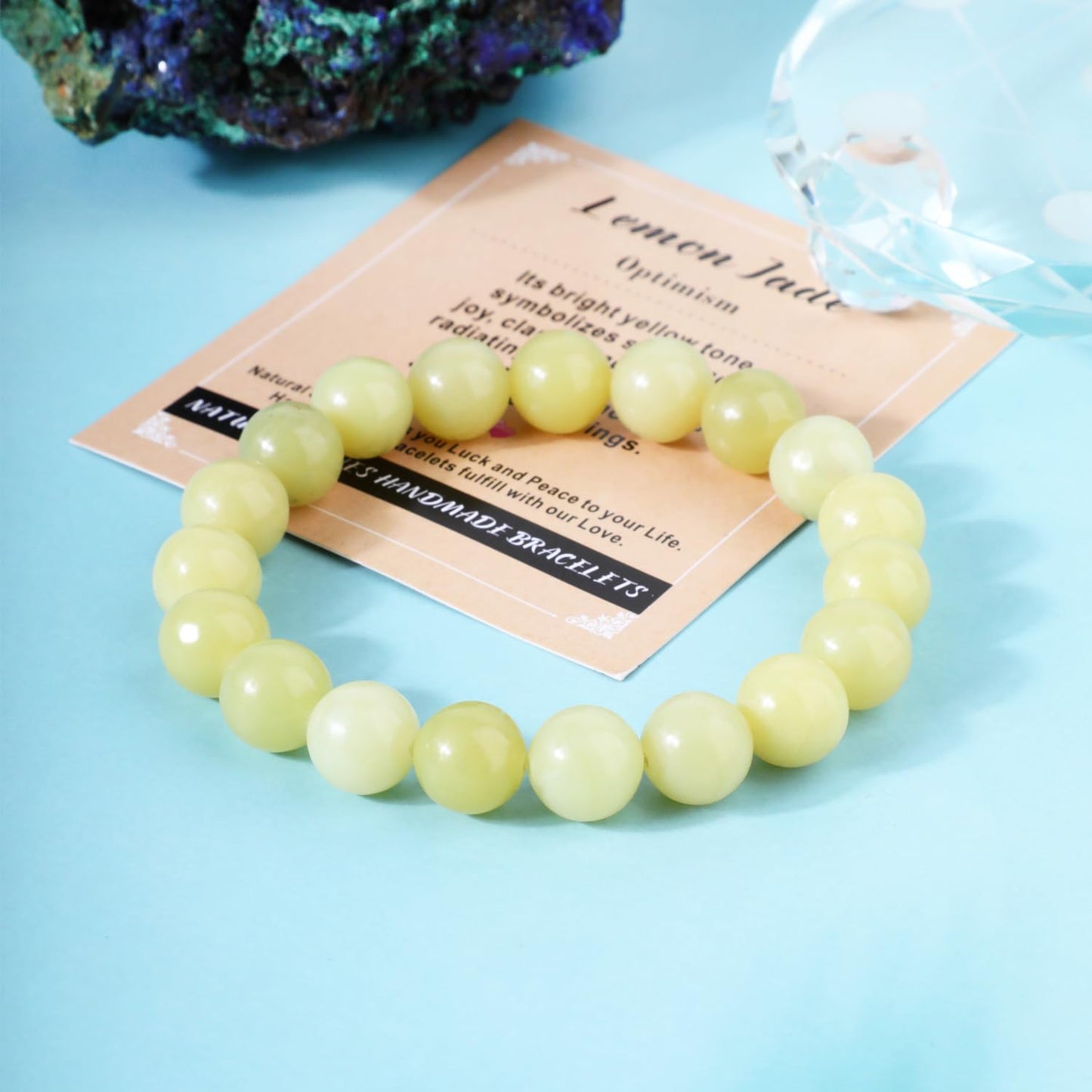 AD Beads 8mm Handmade Lemon Jade Elastic Bracelet – Natural Gemstone for optimism – Meditation, Yoga, Healing and Energy Gift for Men Women