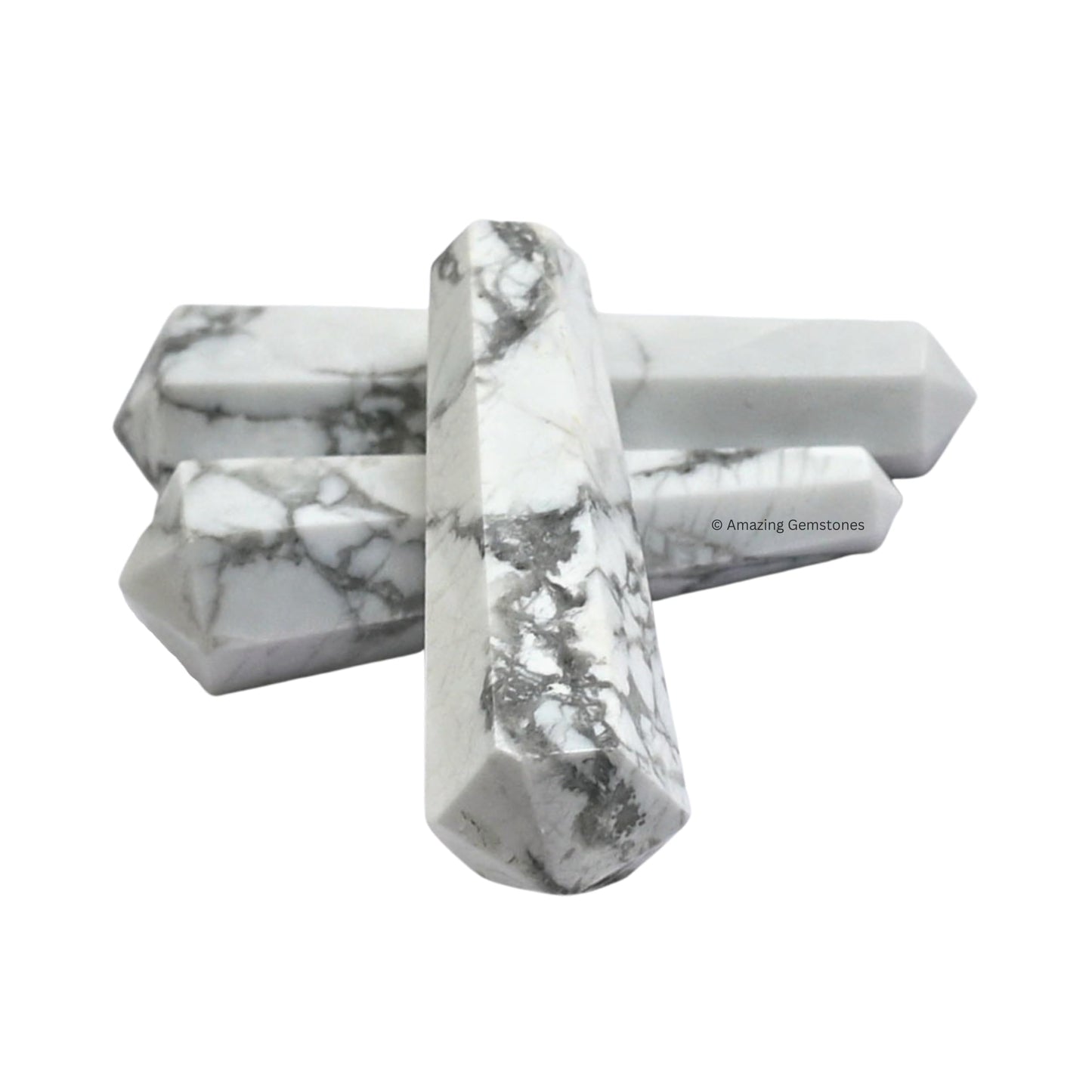 Amazing Gemstone Howlite Crystal Points Bulk Healing Crystals - Pack of 3 Double Terminated Healing Wand Point Bulk Crystals for Crafts, Crystal Grid, DIY Work - Premium Crystals for Beginners Gifts