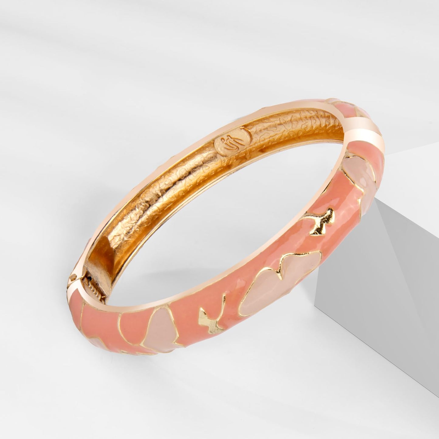 wynameleri Vintage Jewelry Cloisonne Handcrafted Enameled Gorgeous Rhinestone Flower Gold Hinged Cuff Bracelet Bangles Gifts 88C07-55A45 pink