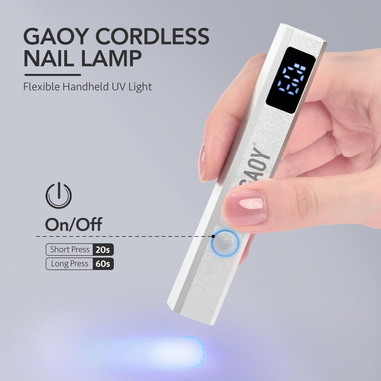 GAOY Cordless UV Light with Stand, Handheld Nail Lamp, Portable LED Nail Lingt, Cordless Rechargeable, Fast Curing, Matte Black