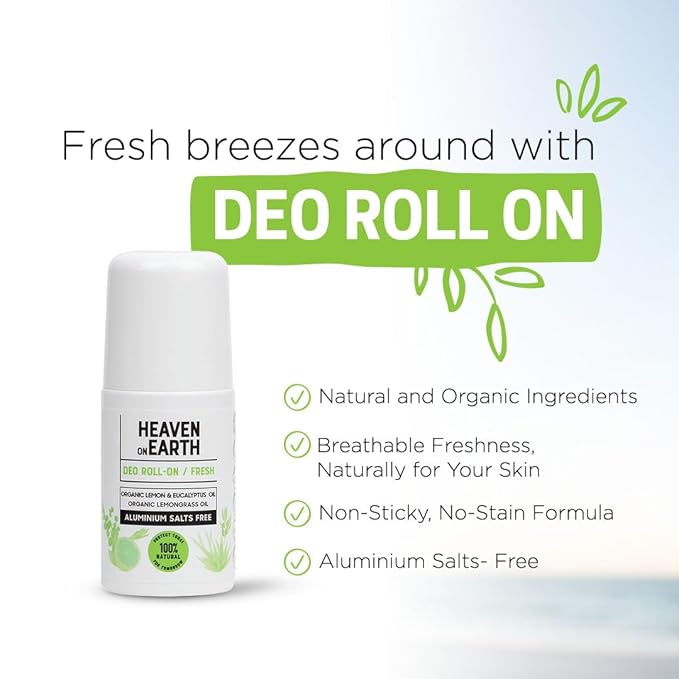 Heaven on Earth Natural Aluminum-Free Deodorant for Women – Long-Lasting Odor Protection, Sensitive Skin Friendly, Vegan, Organic Lemongrass & Eucalyptus Roll-On