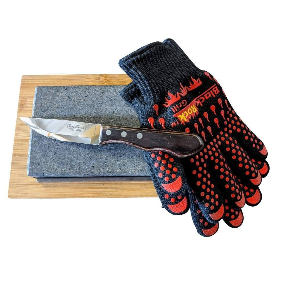 Black Rock Grill Steak Stone Cooking Experience - Premium Gift Set with Steak Knife, and Protective Gloves