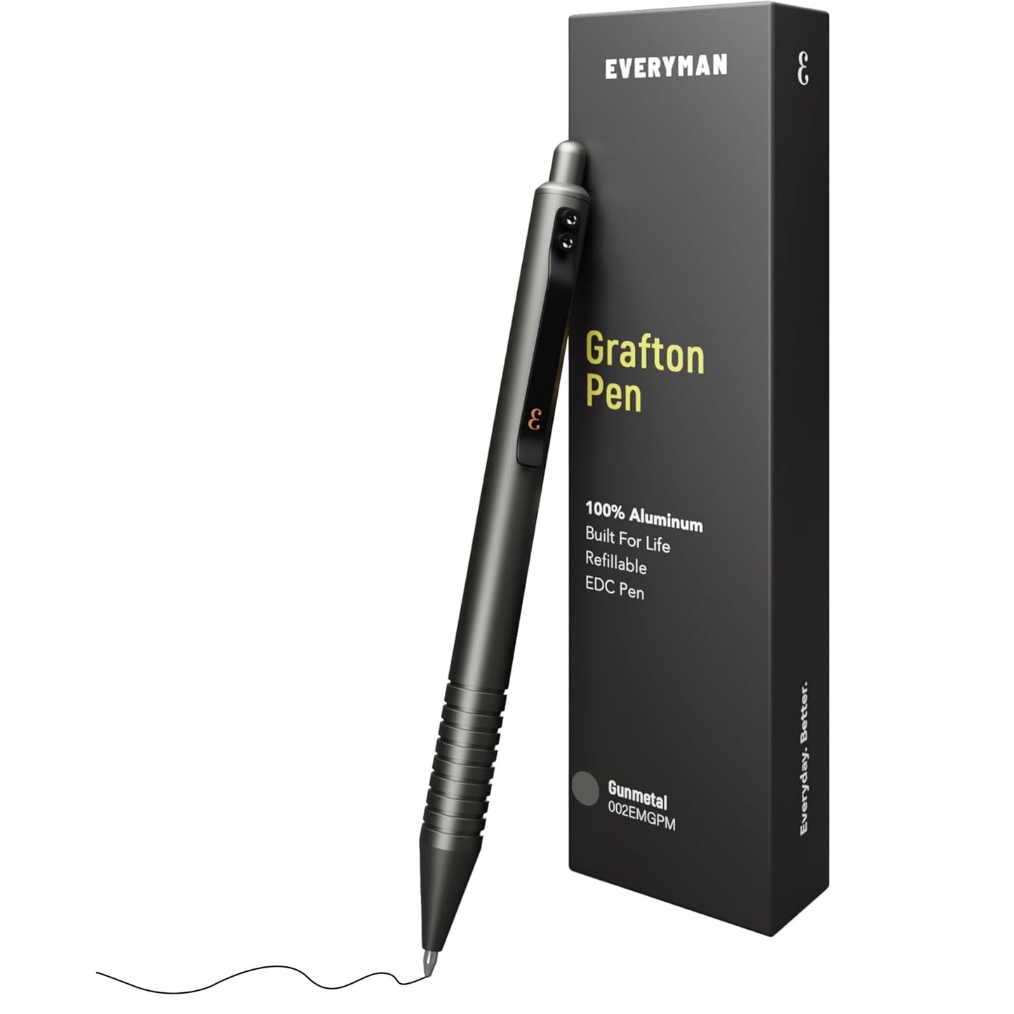 Everyman Gunmetal Grafton Full Click Refillable 0.7mm Gel Ink Pen | Sleek Anodized Aluminum EDC Pen with Deep Grooved Grip | Smooth Writing Pocket Pen for Office, Travel, Gifting & Daily Use