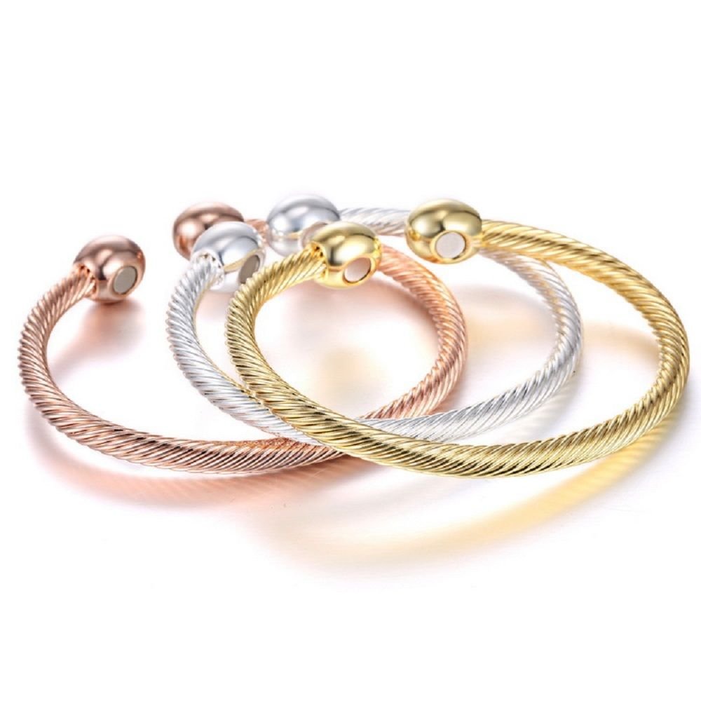 NewZenro Elegant Magnetic Bracelet Copper Magnets Bangle For Women Men Gifts for Father's Day (Rose Gold-Tone)