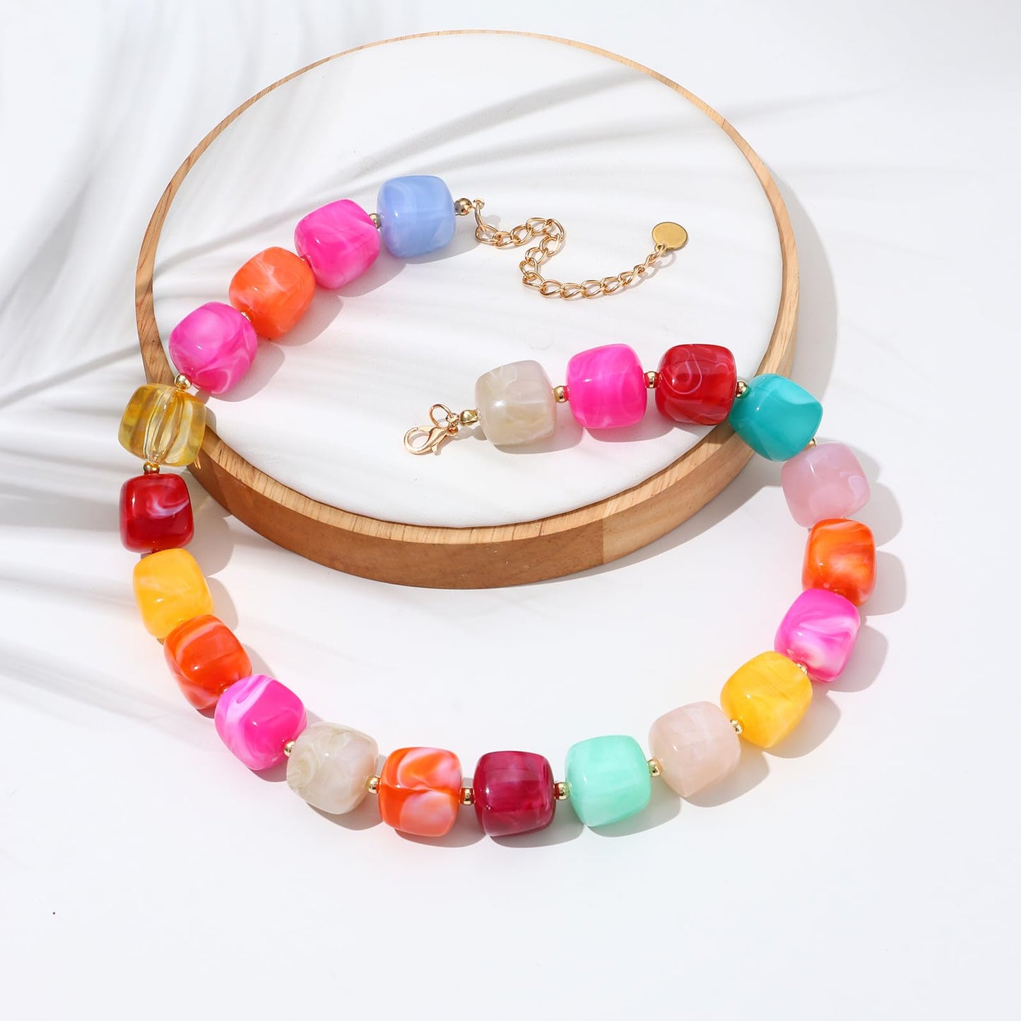 joymiao Resin Chunky Beaded Necklace for Women Colorful Rainbow Square Acrylic Beaded Necklace Statement Summer Jewelry