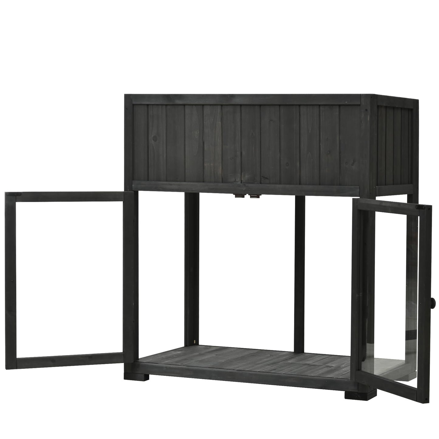 Merax 35.4''x17.7''x37.4'' Raised Garden Bed, Compact 2 Doors Garden Greenhouse with Wheels, Mini Wood Cold Frame Planter Box Stand for Backyard, Patio, Balcony w/Bed Liner,Black