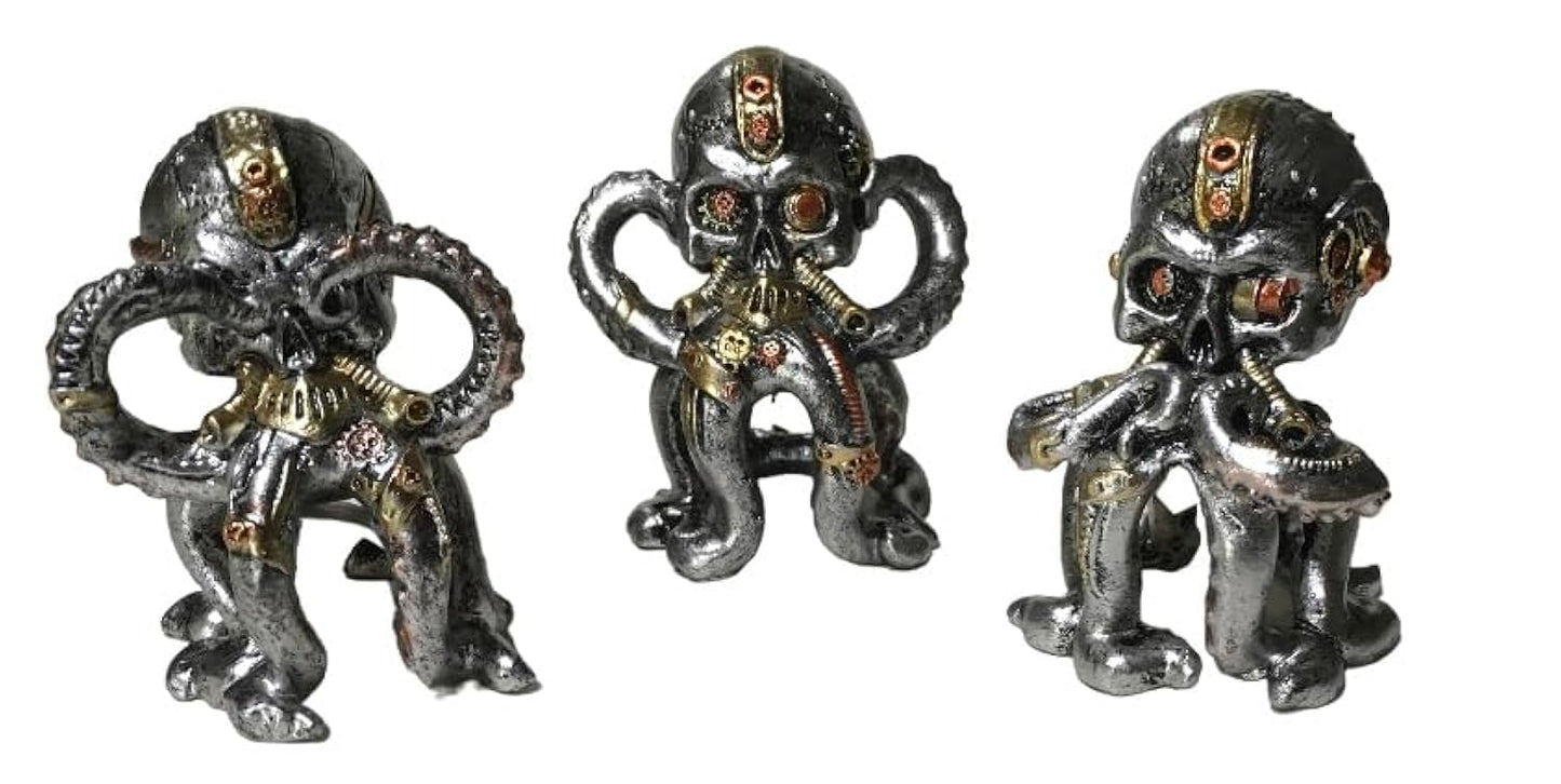 Hear See Speak No Evil Figurine Steampunk Octopus Home Decorative Polyresin