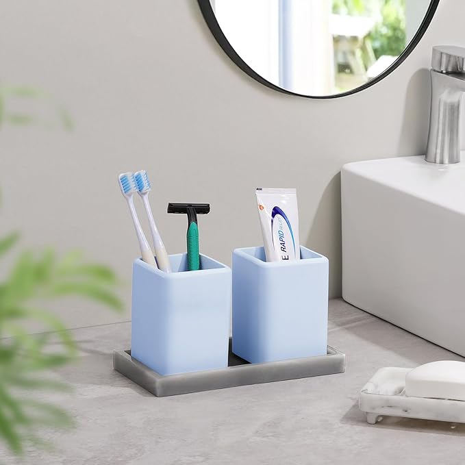 Luxspire Toothbrush Holders, 2 PCS Diatomite Toothbrush Cups, Fast Drying Toothbrush Holders for Bathroom, Toothpaste Holder for Bathroom Countertop, Blue