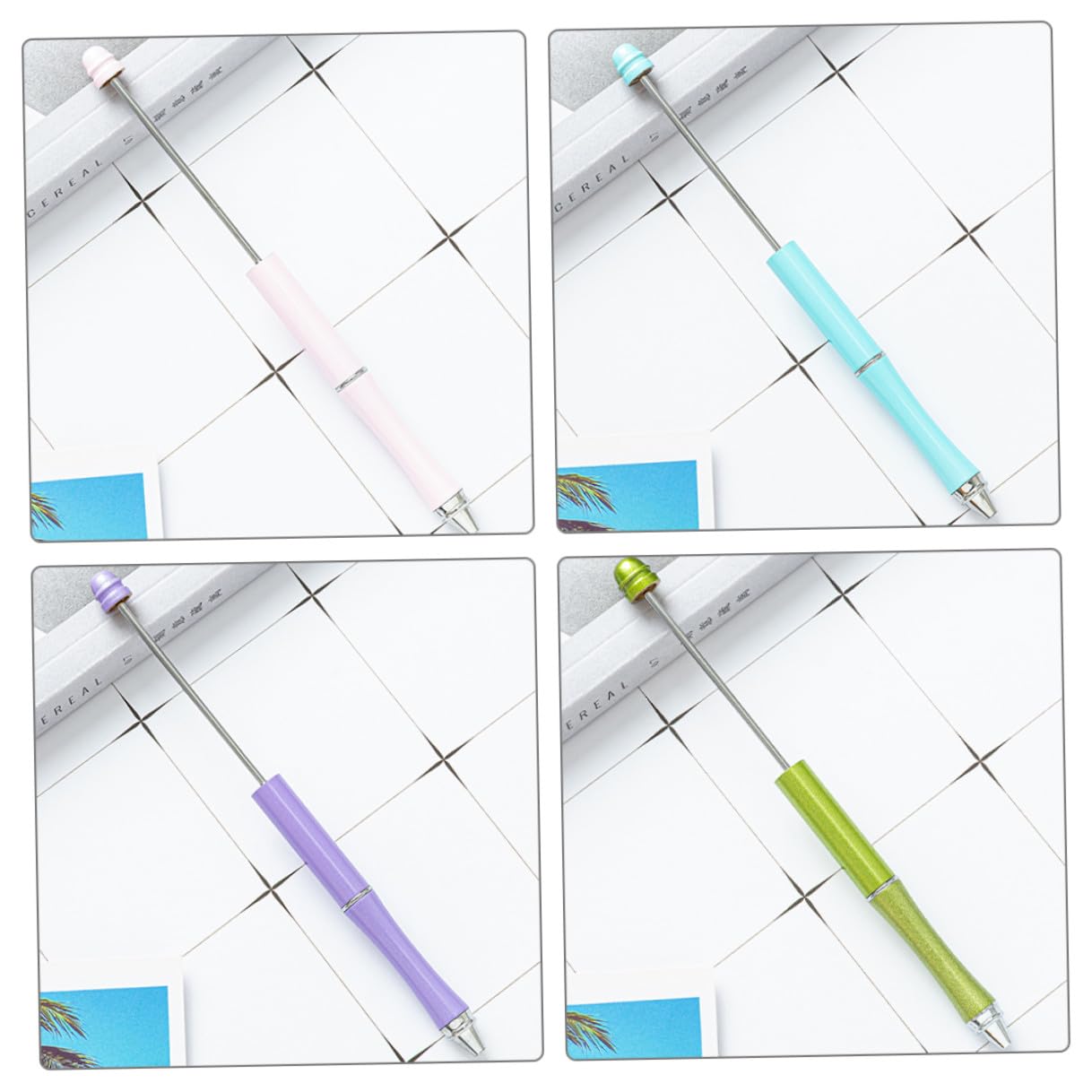 OSOLADY 5pcs Metal Ballpoint Pens Beaded DIY Craft Pen Set for Office School Daily Writing Adult and Household Use