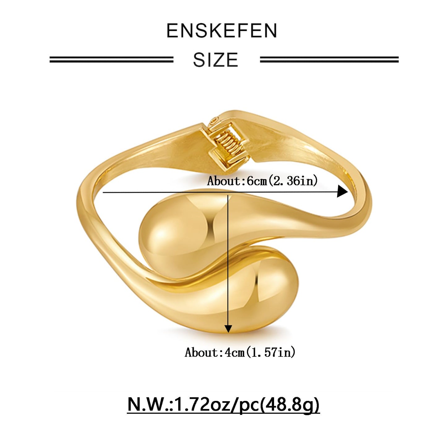 ENSKEFEN Gold Chunky Teardrop Cuff Bracelets for Women Gold Polished Waterdrop Bypass Bracelet Statement Arm Cuff Bangles Minimalist Hinged Bangle Bracelets