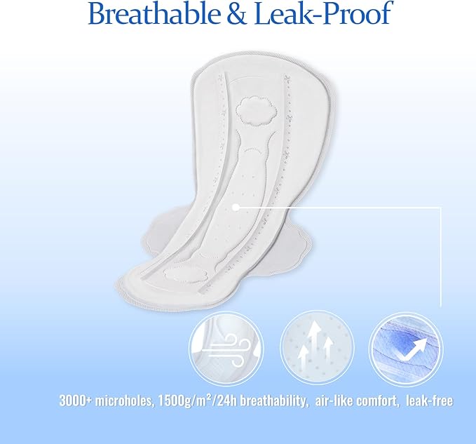 Large Pads for Women with Wings,Unscented & Breathable Menstrual Pad,Heavy Absorbency Period Pads,Soft & Comfortable Feminine Care - 6 Count