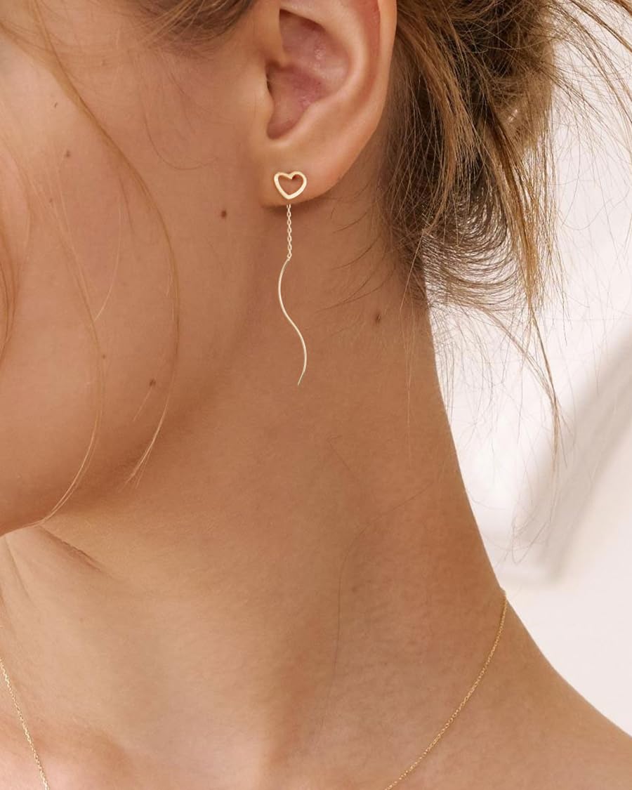 PRTGL Dangle Earrings for Women - 14K Gold Plated Love Heart Long Dangle Earrings for Women Wedding Bridal Bridesmaid