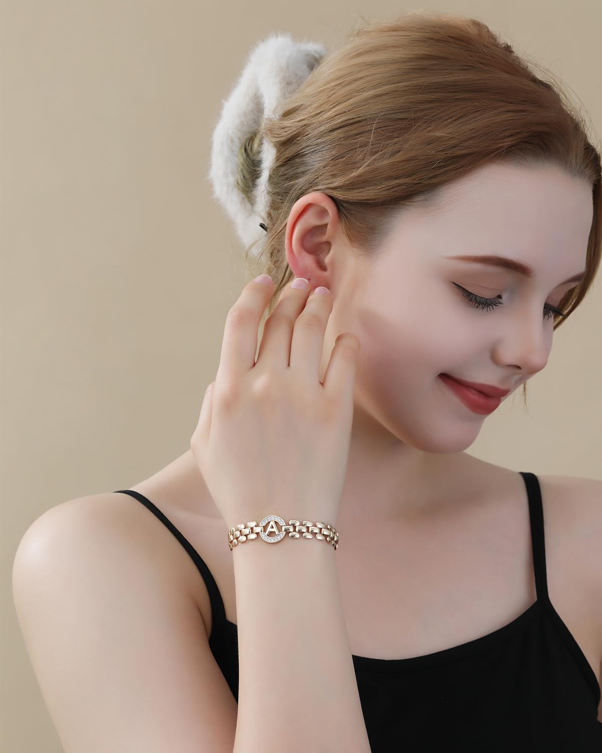 WEDDINEN Initial Bracelet, 14K Gold Plated Letter Bracelet for Women, Thick Bangle Wrist Alphabet Charm Chain, Christmas Jewelry Gifts