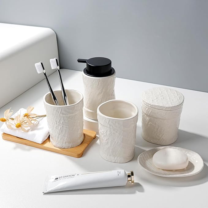 Toothbrush Holder, Tooth Brush Holder for Bathroom - Ceramic Toothbrush Cup Beige Toothbrush Holders Countertop, Makeup Brush Holder Pen Holder, 3.54" x 3.54" x 4.33", ANTIS'S HOME