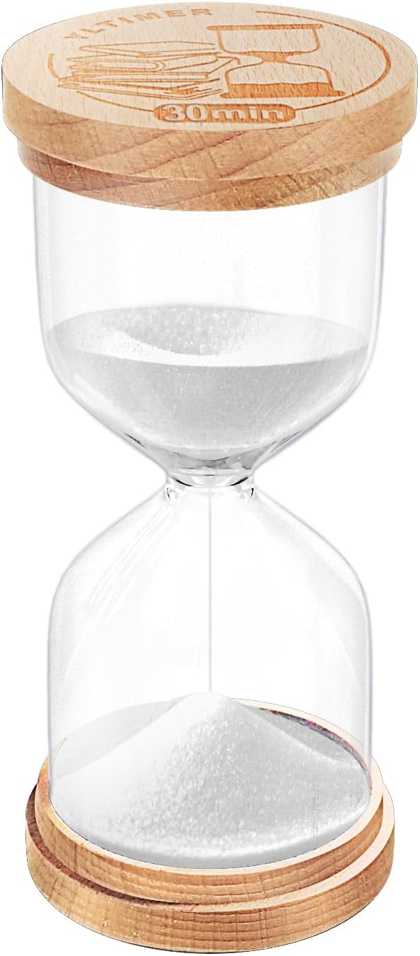30 Minute Sand Timer Hourglass, Beech Wood White Sand Watch 30 Min,Mini Sand Clock, Reloj De Arena,Small Sandglass Hour Glass for Kitchen, Home Decorative (White)