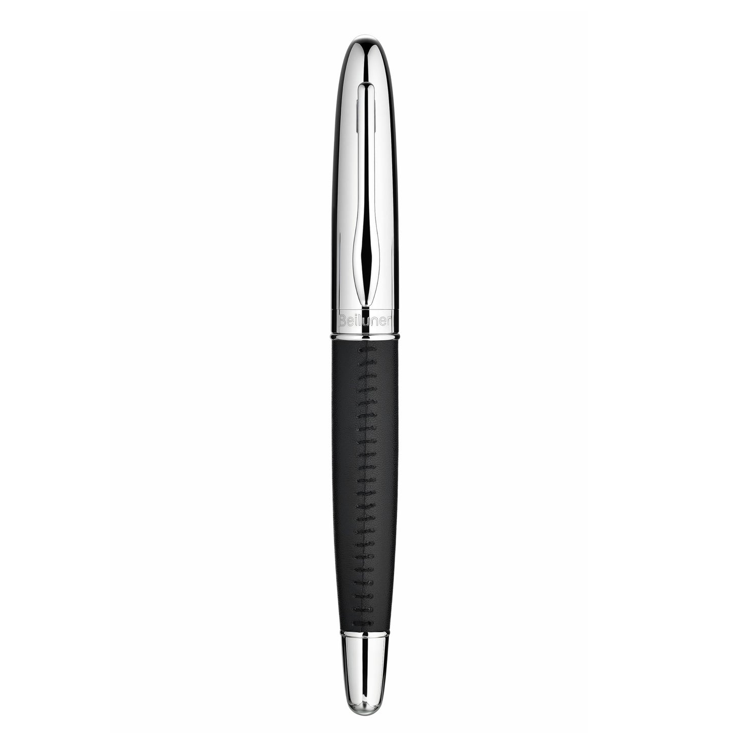 BEILUNER 318 Luxury Leather Pen, Hand-Stitched Premium Leather, Chrome-Plated Finish, Schmidt Ink Refill, Best Rollerball Pen Gift for Men & Women, Refillable, Executive Writing, Nice Pens