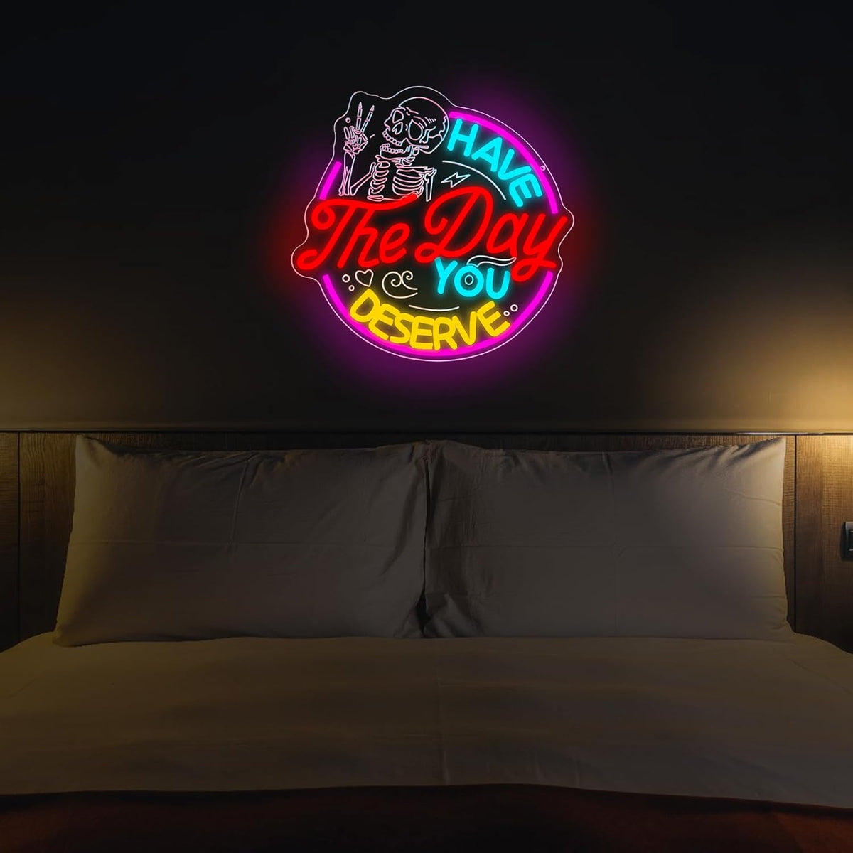 Have The Day You Deserve Neon Sign,Funny Skull Neon Signs For Wall Decor,USB Dimmable LED Neon Light signs for Bedroom,Party, Bar, club,Living Room Halloween Decoration Gifts