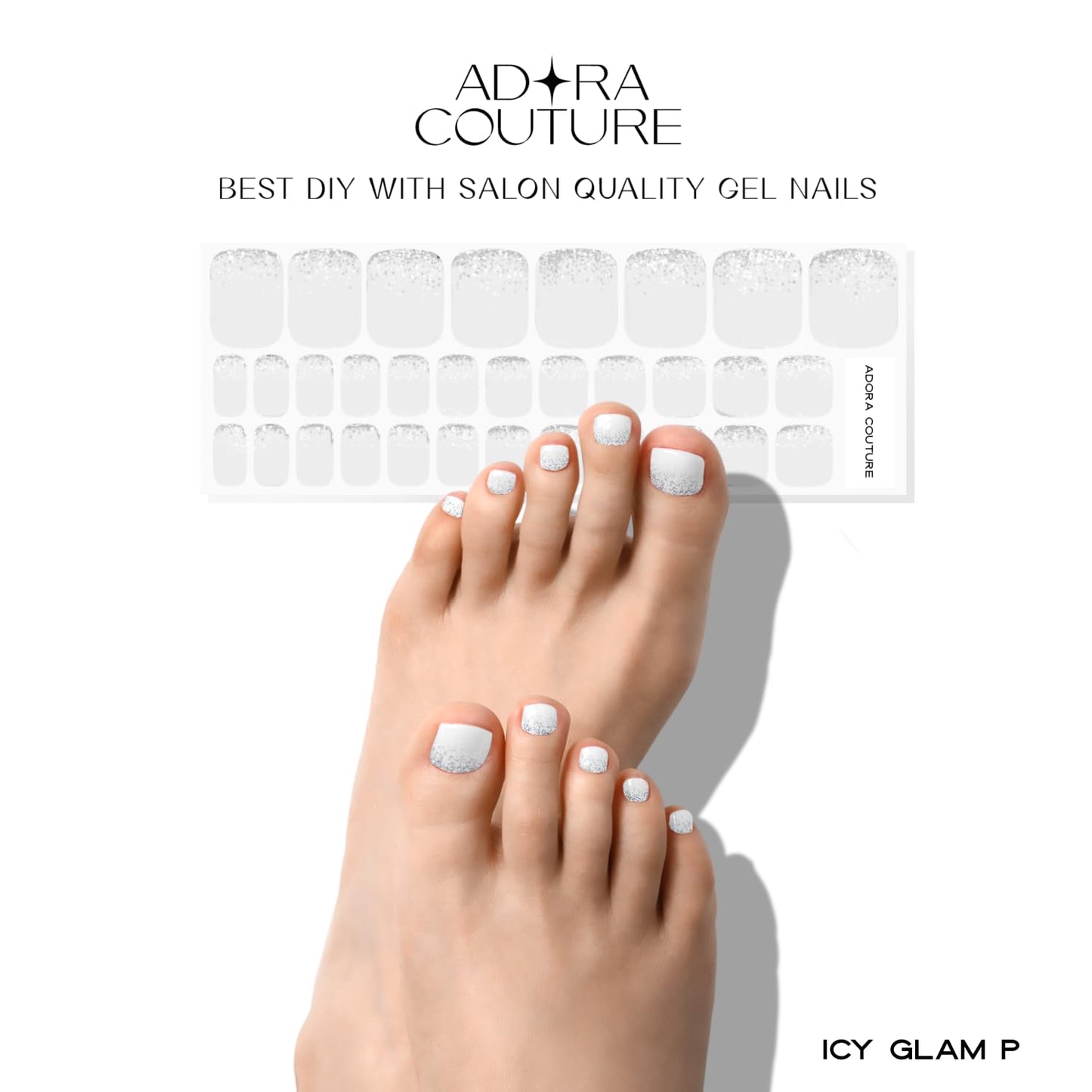 Semi Cured Gel Nail Strips – 32 Pcs Gel Pedicure Stickers - UV Nail Wraps for Toenails, Easy Application, Long Lasting, Salon Quality & UV Light Required - ICY Glam P