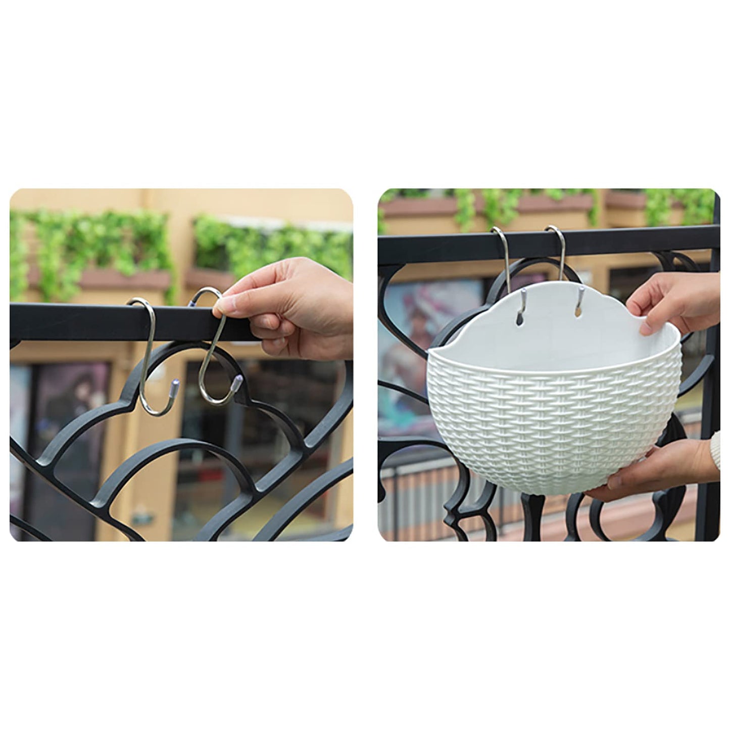 Hanging Planter Pot, Wall and Railing Hanging Planters with S Hooks, Half Round Imitation Rattan European Style Wall Flowerpot Rustic Decorative Flower Basket for Home Balcony(#26 * 20.5cm Wine red)