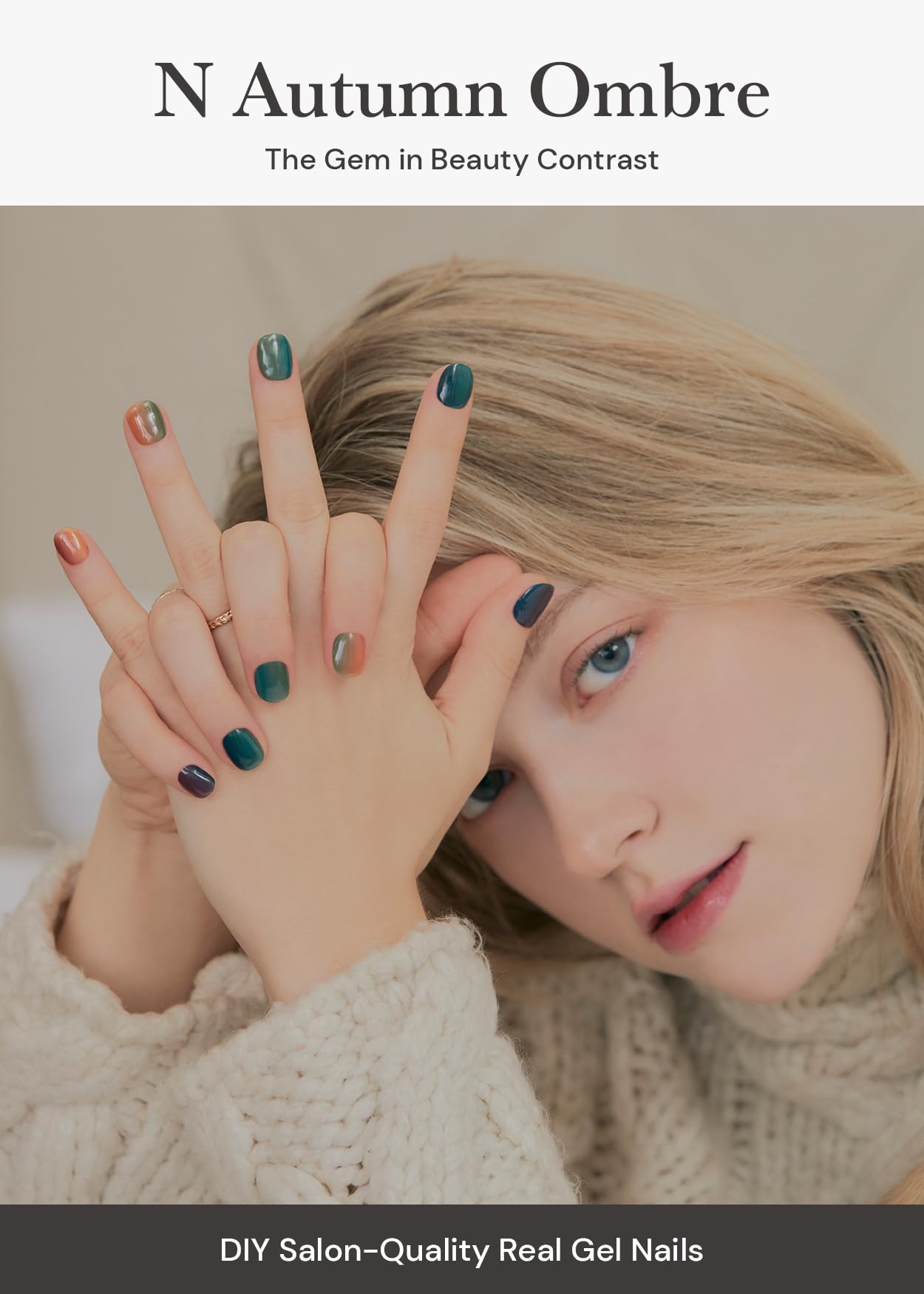 ohora Semi Cured Gel Nail Strips (N Autumn Ombre) - Green/Brown, Works with Any UV/LED Lamps, Salon-Quality, Long Lasting, Easy to Apply & Remove - Includes 2 Prep Pads, Nail File & Wooden Stick