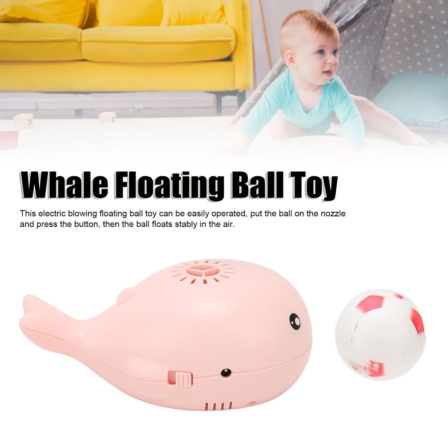 BTSEURY Electric Whale Floating Ball Toy, Cartoon Style USB Charge Bladeless Safe Electric Blowing Floating Ball Toy for Baby (Roseate)