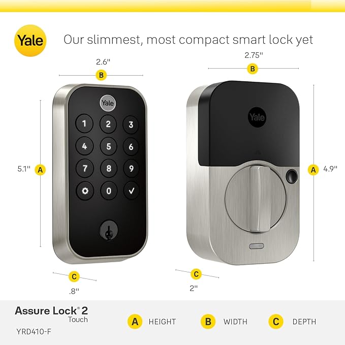 Yale Assure Lock 2 Touch Deadbolt, Black Suede Smart Entry Door Lock with Z-Wave (ZW3) Connected Touch Keypad and Fingerprint Scanner with Back-up Key, YRD410-F-ZW3-BSP