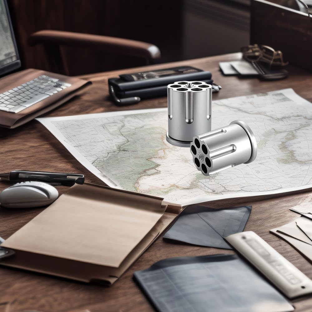 ZEIZOMZER Rotating Revolver Pen Holder, Aluminum Gun Cylinder Pencil Holders, Men Desktop Decor for Men's Birthday, Office Decoration