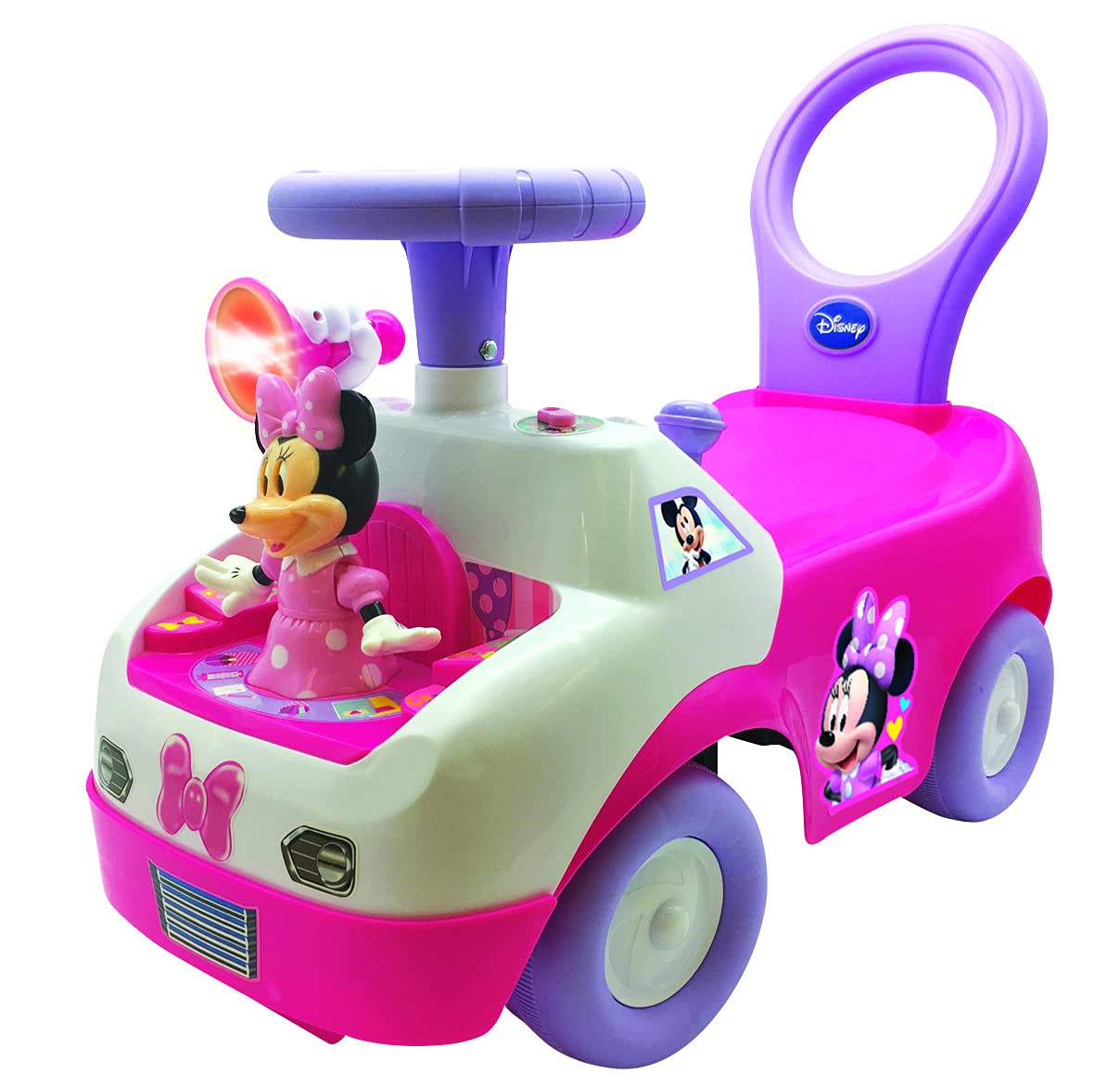 Kiddieland Minnie Dancing Ride-On Toy for Toddlers, Interactive Music, Lights and Sounds, Steering Wheel with Horn, Ages 2+, Durable Foot-to-Floor Push Car